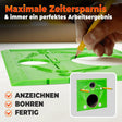 Hand zeichnet mit Bleistift durch die grüne HTK-Tools Anzeichenschablone Wand-WC auf Papier