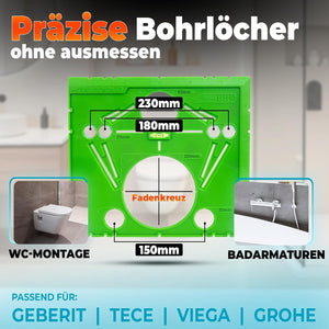 Anzeichenschablone Wand-WC mit bemaßten Lochabständen für Geberit, TECE, VIEGA und GROHE